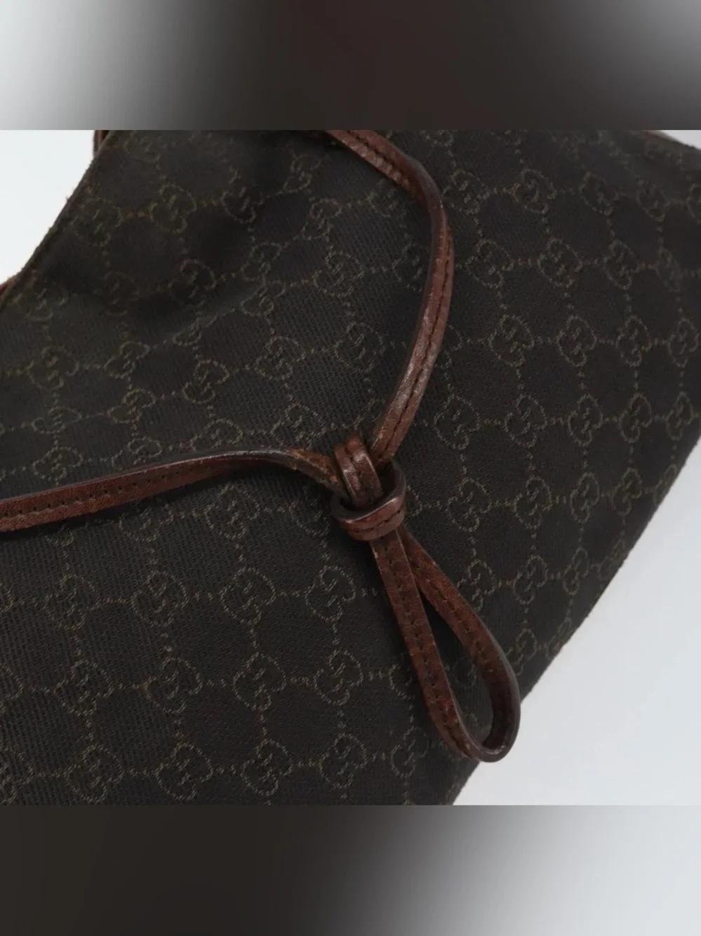 Gucci Horse-bit Brown Monogram Canvas Shoulder Bag w/ Brown Leather Trim - Picture 11 of 16